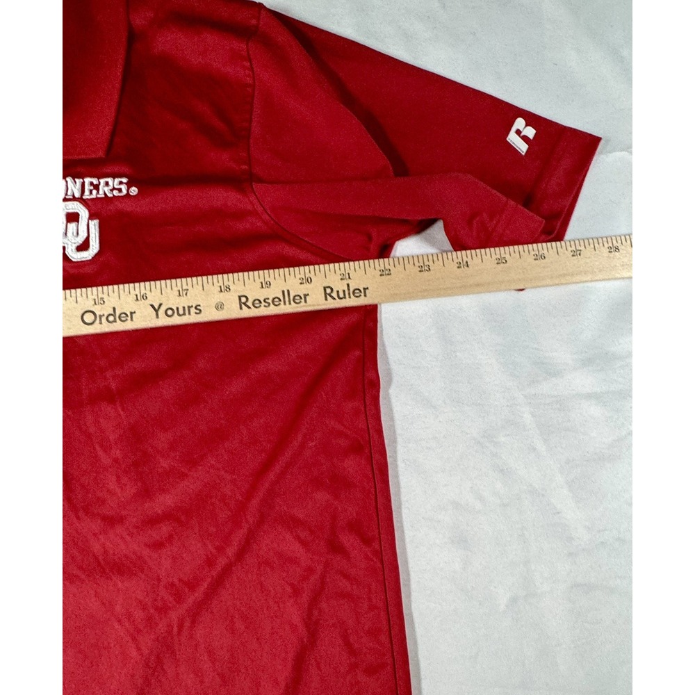 NCAA Oklahoma Sooners OU Russell Size L Red Polyester Big Logo Polo Golf‎ Shirt - Picture 3 of 9